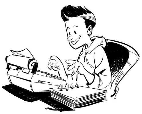 Fumetto dell'autore mentre scrive da ragazzo.